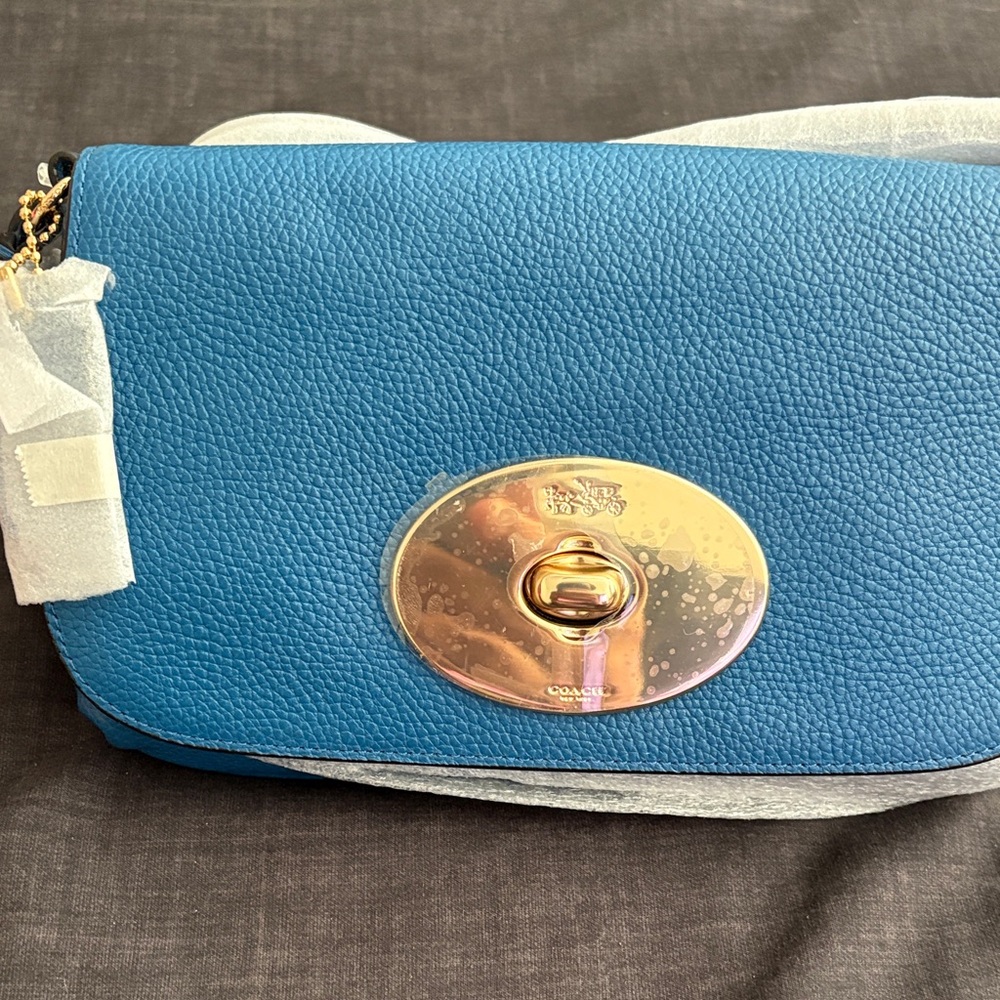 Coach Blue Crossbody Bag with Gold Accent